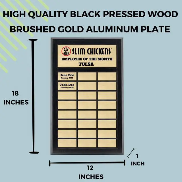 Alt view image 3 of 7 - Custom Perpetual Plaque, Employee of The Month, Salesman of The Month Appreciation Award Gold Plates on Matte Black Pressed Board (24 Plate)