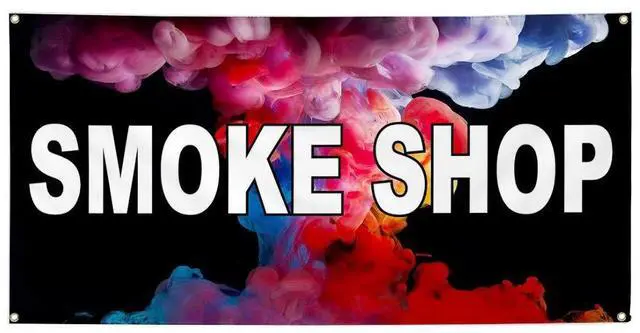 Main image of Smoke Shop Store Vinyl Banner Sign Metal Grommets 3 ft x 6 ft Yard Signs
