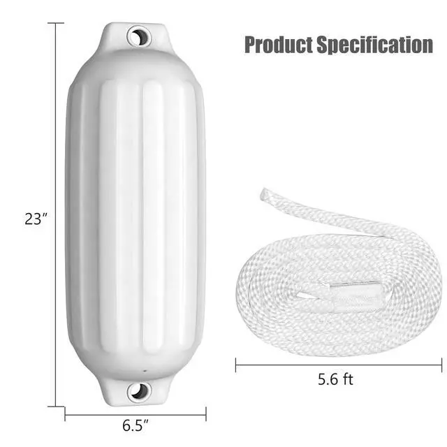 Alt view image 7 of 7 - 4 Pack Marine Boat Fenders, 23 X 6.5/ 27 X 8.5 Ribbed Twin Eyes Boat Fender with 4 Ropes & 1 Air Pump, Various Sizes & Colors, Vinyl Inflatable Boat Bumpers for Docking Pontoon Boats