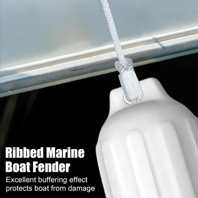 Alt view image 6 of 7 - 4 Pack Marine Boat Fenders, 23 X 6.5/ 27 X 8.5 Ribbed Twin Eyes Boat Fender with 4 Ropes & 1 Air Pump, Various Sizes & Colors, Vinyl Inflatable Boat Bumpers for Docking Pontoon Boats