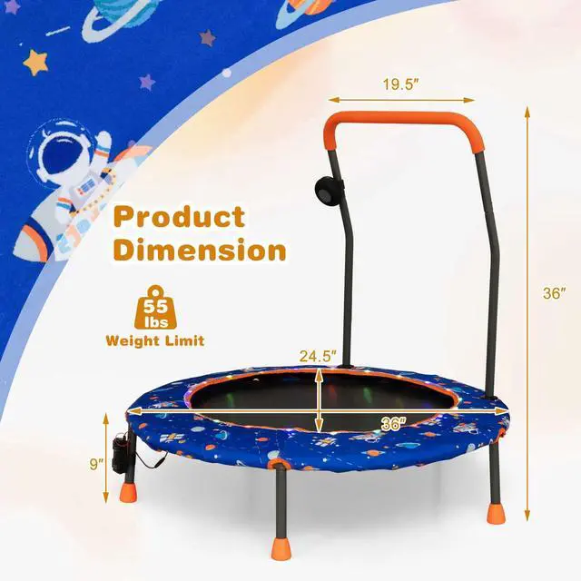 Alt view image 7 of 7 - Trampoline for Kids, 36 Toddler Mini Rebounder with Lights & Music, Removable Blue Tooth Speaker, Handle & Safety Pad, ASTM Approved Indoor Outdoor Small Kids Trampoline