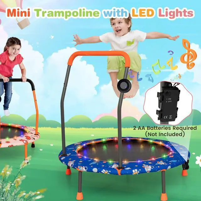 Alt view image 3 of 7 - Trampoline for Kids, 36 Toddler Mini Rebounder with Lights & Music, Removable Blue Tooth Speaker, Handle & Safety Pad, ASTM Approved Indoor Outdoor Small Kids Trampoline