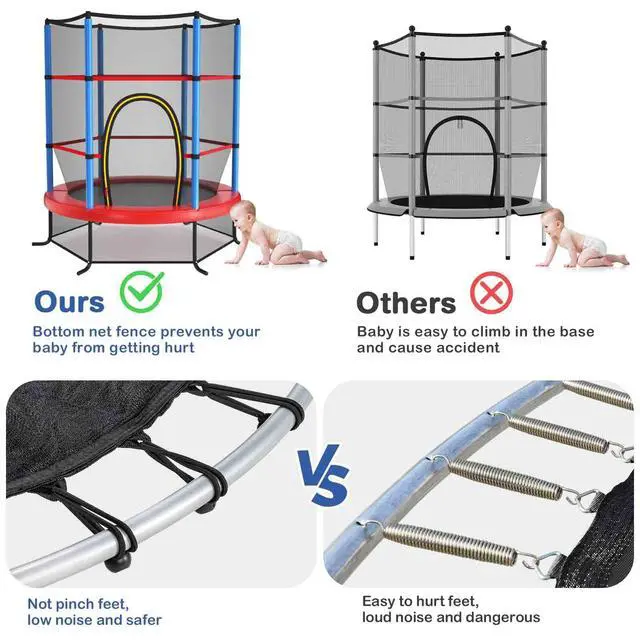Alt view image 3 of 7 - 55'' Mini Kids Trampoline With Safety Enclosure Net, ASTM Approved, No-Gap Safe Design, Easy to Assemble 4.6 Ft Outdoor Indoor Small Toddler