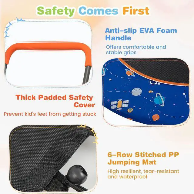 Alt view image 6 of 7 - Trampoline for Kids, 36 Toddler Mini Rebounder with Lights & Music, Removable Blue Tooth Speaker, Handle & Safety Pad, ASTM Approved Indoor Outdoor Small Kids Trampoline