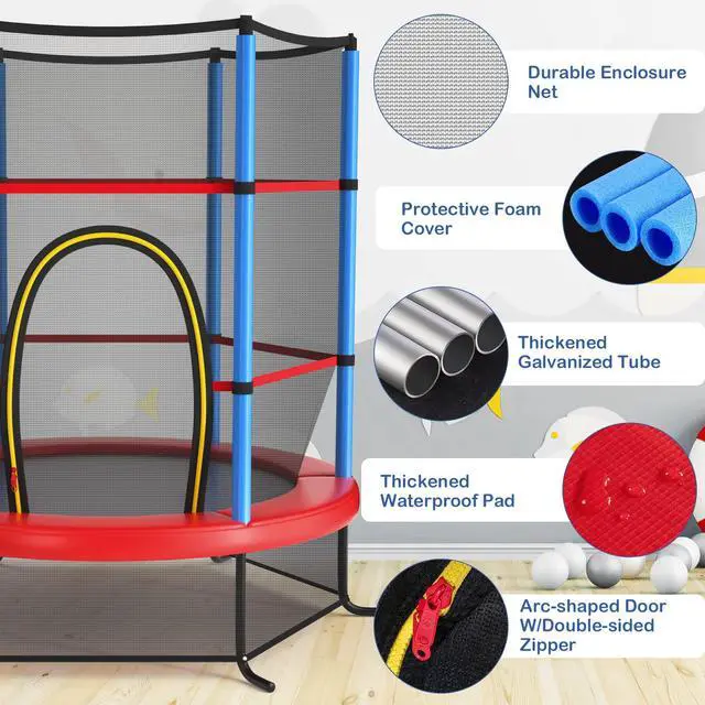 Alt view image 2 of 7 - 55'' Mini Kids Trampoline With Safety Enclosure Net, ASTM Approved, No-Gap Safe Design, Easy to Assemble 4.6 Ft Outdoor Indoor Small Toddler