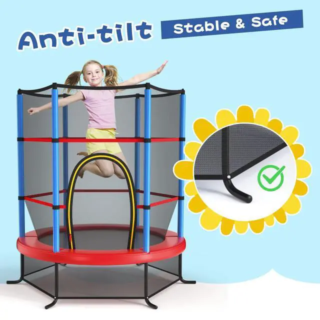 Alt view image 4 of 7 - 55'' Mini Kids Trampoline With Safety Enclosure Net, ASTM Approved, No-Gap Safe Design, Easy to Assemble 4.6 Ft Outdoor Indoor Small Toddler