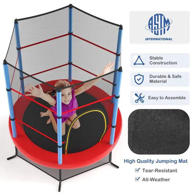 Alt view image 5 of 7 - 55'' Mini Kids Trampoline With Safety Enclosure Net, ASTM Approved, No-Gap Safe Design, Easy to Assemble 4.6 Ft Outdoor Indoor Small Toddler