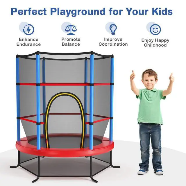 Alt view image 7 of 7 - 55'' Mini Kids Trampoline With Safety Enclosure Net, ASTM Approved, No-Gap Safe Design, Easy to Assemble 4.6 Ft Outdoor Indoor Small Toddler