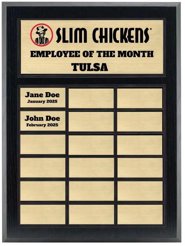 Main image of Custom Perpetual Plaque, Employee of The Month, Salesman of The Month Appreciation Award Gold Plates on Matte Black Pressed Board (18 Plate)