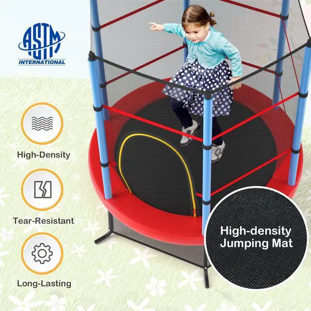 Alt view image 3 of 7 - Toddler Trampoline, 55 Trampoline for Kids with Bottom-to-Top All-Round Enclosure Net & Seamless Jumping Mat, ASTM Approved Easy Assembly Kids Mini Trampolines Indoor/Outdoor