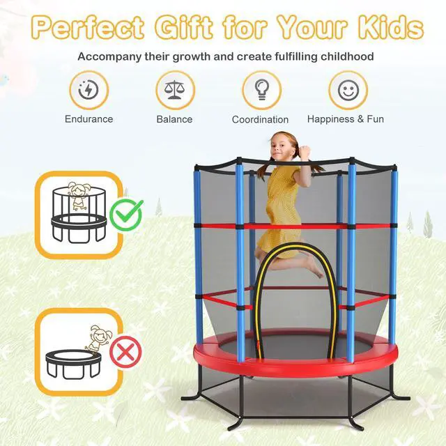 Alt view image 4 of 7 - Toddler Trampoline, 55 Trampoline for Kids with Bottom-to-Top All-Round Enclosure Net & Seamless Jumping Mat, ASTM Approved Easy Assembly Kids Mini Trampolines Indoor/Outdoor