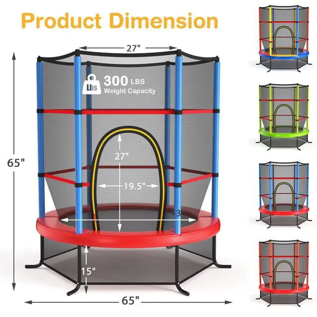 Alt view image 7 of 7 - Toddler Trampoline, 55 Trampoline for Kids with Bottom-to-Top All-Round Enclosure Net & Seamless Jumping Mat, ASTM Approved Easy Assembly Kids Mini Trampolines Indoor/Outdoor
