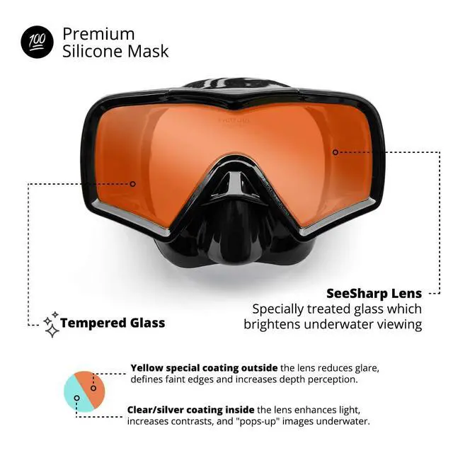 Alt view image 3 of 7 - Hi Definition Mask and Snorkel Combo - Single Lens Adult Set - Diving Mask With Valve - Scuba Accessories