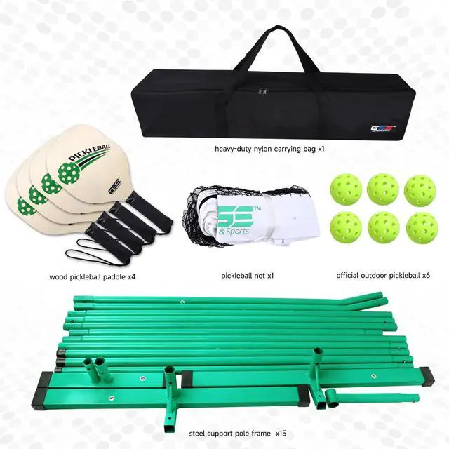 Alt view image 5 of 7 - GSE Portable Pickleball Net Set for Driveway with 22ft Regulation Size Net | Weather Resistant Metal Frame, 4 Paddles, 6 Outdoor Pickleballs and Carrying Bag Included