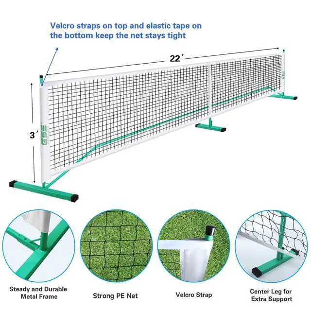 Alt view image 3 of 7 - GSE Portable Pickleball Net Set for Driveway with 22ft Regulation Size Net | Weather Resistant Metal Frame, 4 Paddles, 6 Outdoor Pickleballs and Carrying Bag Included