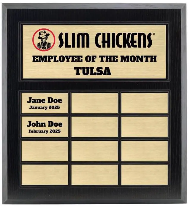 Main image of Custom Perpetual Plaque, Employee of The Month, Salesman of The Month Appreciation Award Gold Plates on Matte Black Pressed Board (12 Plate)