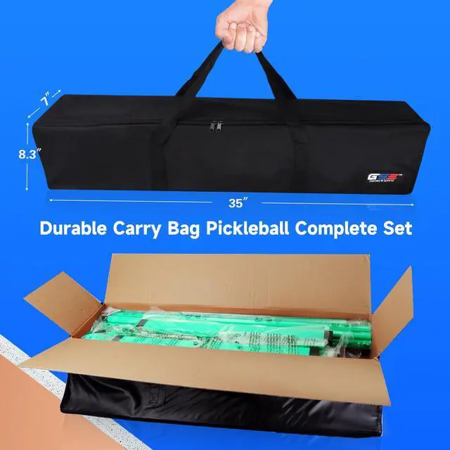 Alt view image 6 of 7 - GSE Portable Pickleball Net Set for Driveway with 22ft Regulation Size Net | Weather Resistant Metal Frame, 4 Paddles, 6 Outdoor Pickleballs and Carrying Bag Included