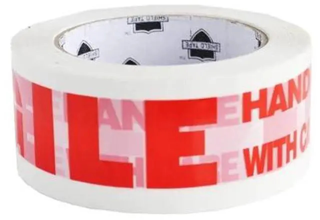 Main image of Fragile Packing Tape, Preprinted Shipping Tape Rolls, White Red, 3 Inch x 110 Yards, Pack of 12 Rolls