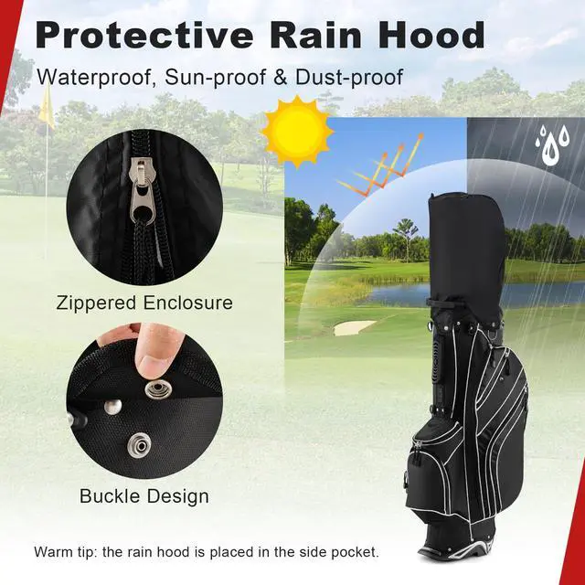Alt view image 5 of 7 - Golf Stand Bag, 6 Way Divider Golf Club Bag with 8 Pockets, Rain Hood, Umbrella Holder & Glove Sticker, Portable Lightweight Golf Bag for Men Women