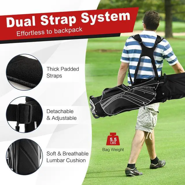 Alt view image 4 of 7 - Golf Stand Bag, 6 Way Divider Golf Club Bag with 8 Pockets, Rain Hood, Umbrella Holder & Glove Sticker, Portable Lightweight Golf Bag for Men Women
