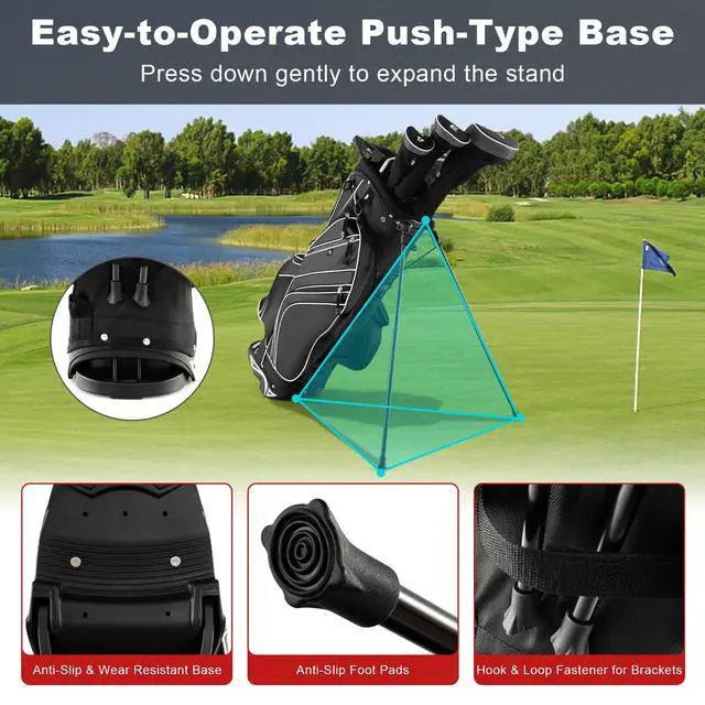 Alt view image 3 of 7 - Golf Stand Bag, 6 Way Divider Golf Club Bag with 8 Pockets, Rain Hood, Umbrella Holder & Glove Sticker, Portable Lightweight Golf Bag for Men Women