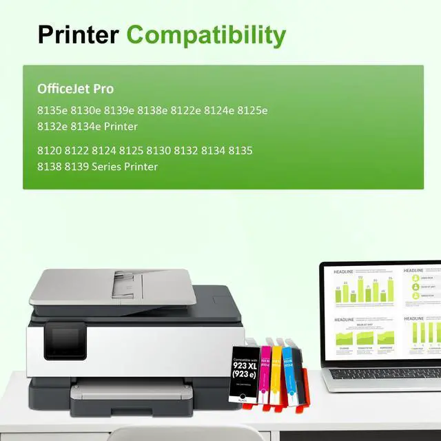 Alt view image 2 of 7 - 923XL 923 8130e 8125e Ink Cartridges Combo Pack with Chip for HP Printers | Replacement for HP923 XL 923e Ink for HP OfficeJet Pro 8130e 8125e 8135e 8138e 8124e 8139e 8120 8130 8122e Printer (4 Pack)