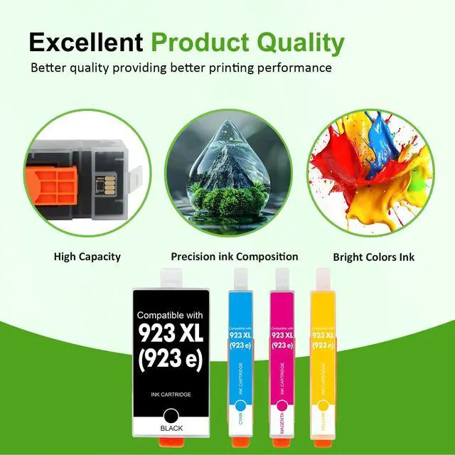 Alt view image 6 of 7 - 923XL 923 8130e 8125e Ink Cartridges Combo Pack with Chip for HP Printers | Replacement for HP923 XL 923e Ink for HP OfficeJet Pro 8130e 8125e 8135e 8138e 8124e 8139e 8120 8130 8122e Printer (4 Pack)