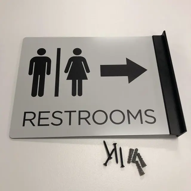 Main image of Wall-Mounted Restroom flag sign for hallways, business, school 8 x 11 inches printed on aluminum