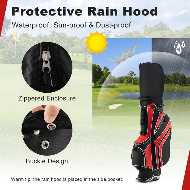 Alt view image 6 of 7 - Golf Stand Bag, 6 Way Divider Golf Club Bag with 8 Pockets, Rain Hood, Umbrella Holder & Glove Sticker, Portable Lightweight Golf Bag for Men Women