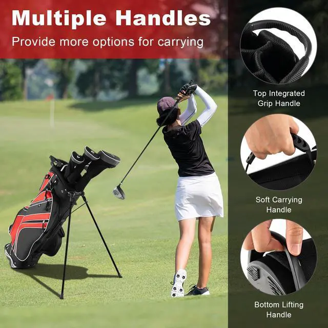 Alt view image 5 of 7 - Golf Stand Bag, 6 Way Divider Golf Club Bag with 8 Pockets, Rain Hood, Umbrella Holder & Glove Sticker, Portable Lightweight Golf Bag for Men Women
