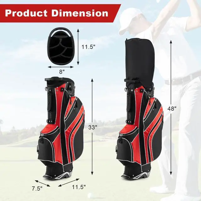 Alt view image 7 of 7 - Golf Stand Bag, 6 Way Divider Golf Club Bag with 8 Pockets, Rain Hood, Umbrella Holder & Glove Sticker, Portable Lightweight Golf Bag for Men Women
