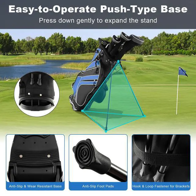 Alt view image 3 of 7 - Golf Stand Bag, 6 Way Divider Golf Club Bag with 8 Pockets, Rain Hood, Umbrella Holder & Glove Sticker, Portable Lightweight Golf Bag for Men Women