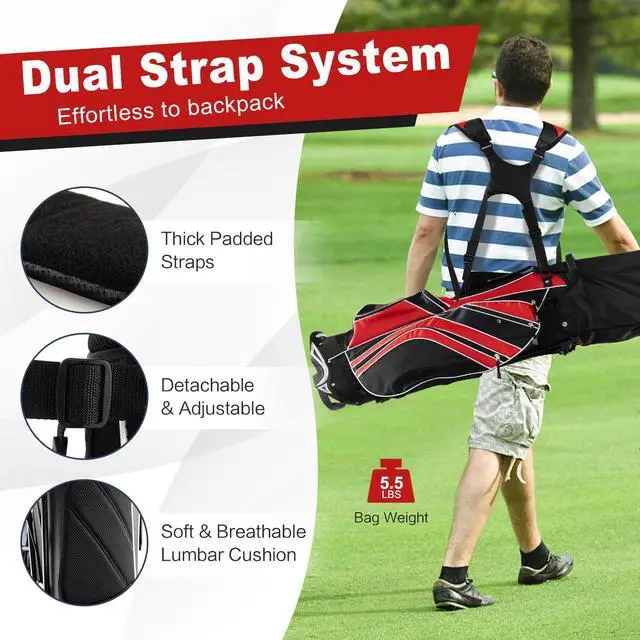 Alt view image 4 of 7 - Golf Stand Bag, 6 Way Divider Golf Club Bag with 8 Pockets, Rain Hood, Umbrella Holder & Glove Sticker, Portable Lightweight Golf Bag for Men Women