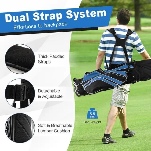 Alt view image 4 of 7 - Golf Stand Bag, 6 Way Divider Golf Club Bag with 8 Pockets, Rain Hood, Umbrella Holder & Glove Sticker, Portable Lightweight Golf Bag for Men Women