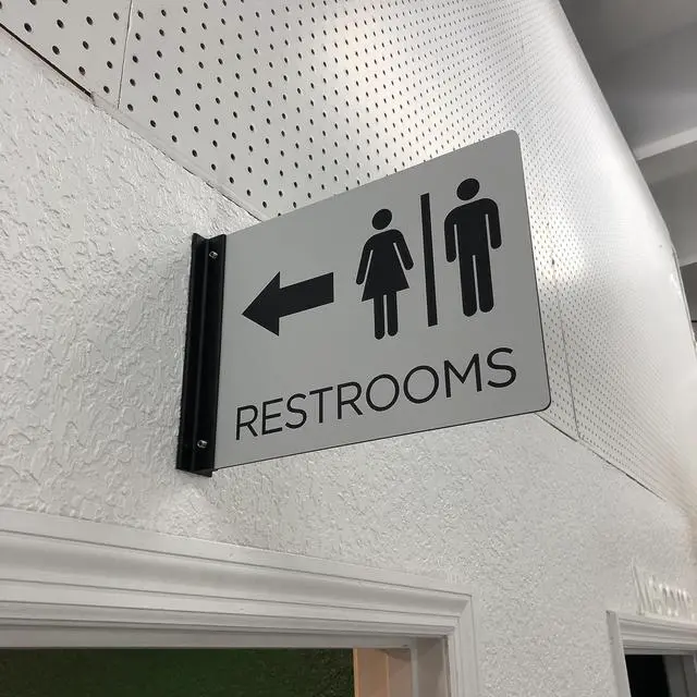 Alt view image 2 of 3 - Wall-Mounted Restroom flag sign for hallways, business, school 8 x 11 inches printed on aluminum