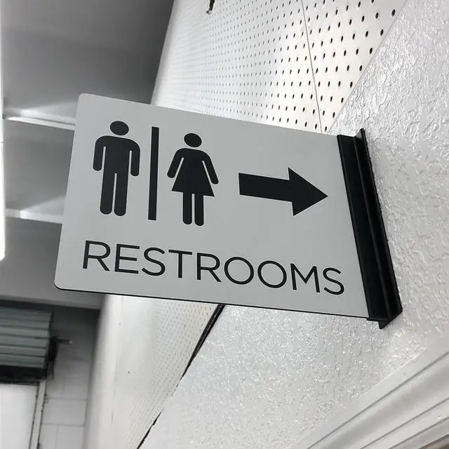 Alt view image 3 of 3 - Wall-Mounted Restroom flag sign for hallways, business, school 8 x 11 inches printed on aluminum