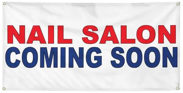 Main image of Vinyl Banner Multiple Sizes Nail Salon Coming Soon Red Blue Business Outdoor Weatherproof Industrial Yard Signs 6 Grommets 36x72Inches