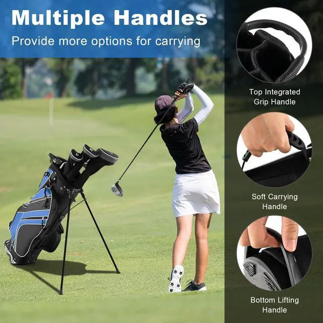 Alt view image 5 of 7 - Golf Stand Bag, 6 Way Divider Golf Club Bag with 8 Pockets, Rain Hood, Umbrella Holder & Glove Sticker, Portable Lightweight Golf Bag for Men Women