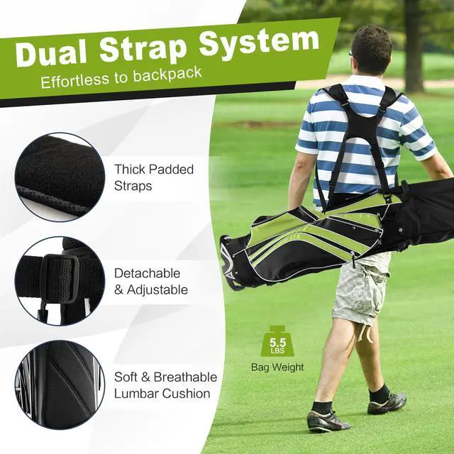 Alt view image 4 of 7 - Golf Stand Bag, 6 Way Divider Golf Club Bag with 8 Pockets, Rain Hood, Umbrella Holder & Glove Sticker, Portable Lightweight Golf Bag for Men Women