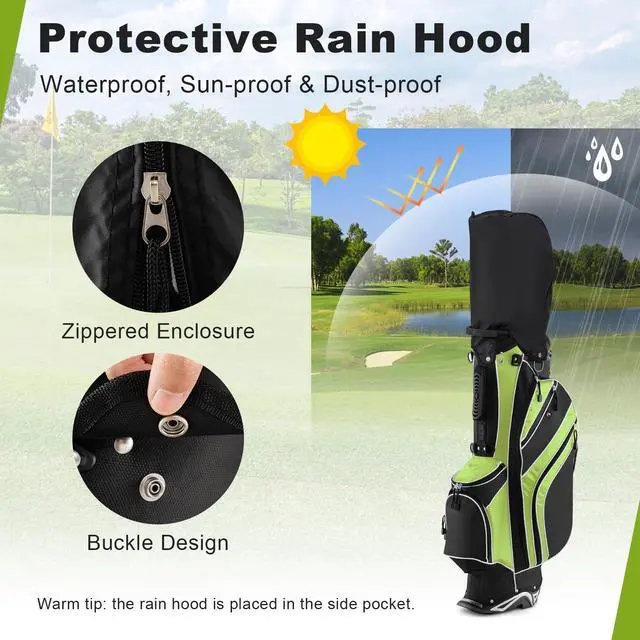 Alt view image 6 of 7 - Golf Stand Bag, 6 Way Divider Golf Club Bag with 8 Pockets, Rain Hood, Umbrella Holder & Glove Sticker, Portable Lightweight Golf Bag for Men Women
