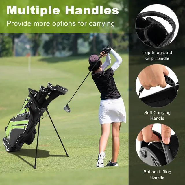 Alt view image 5 of 7 - Golf Stand Bag, 6 Way Divider Golf Club Bag with 8 Pockets, Rain Hood, Umbrella Holder & Glove Sticker, Portable Lightweight Golf Bag for Men Women