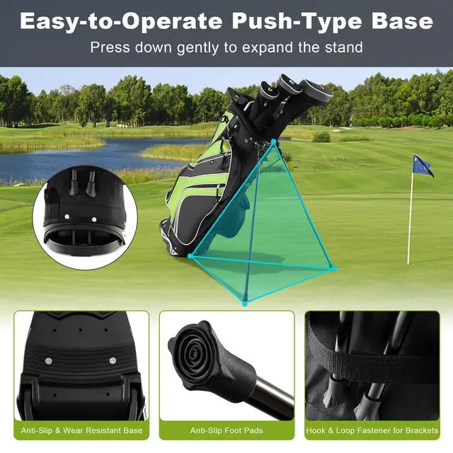 Alt view image 3 of 7 - Golf Stand Bag, 6 Way Divider Golf Club Bag with 8 Pockets, Rain Hood, Umbrella Holder & Glove Sticker, Portable Lightweight Golf Bag for Men Women
