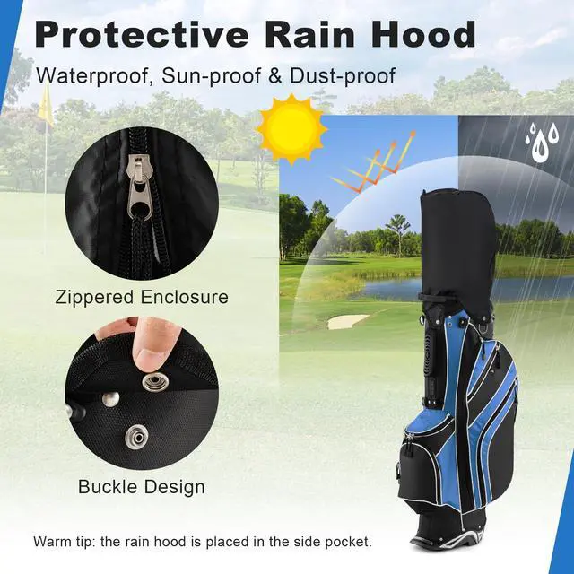 Alt view image 6 of 7 - Golf Stand Bag, 6 Way Divider Golf Club Bag with 8 Pockets, Rain Hood, Umbrella Holder & Glove Sticker, Portable Lightweight Golf Bag for Men Women