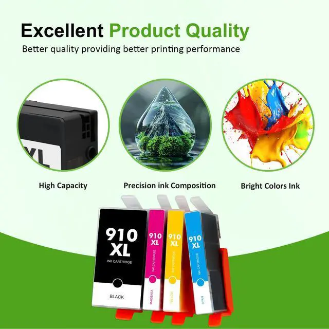 Alt view image 6 of 7 - 910 910XL 8020 Ink Cartridges Black and Color Combo Pack for HP Printers | Compatible for HP910XL Ink Cartridges for HP Printer OfficeJet Pro 8020 8010 8025 8030 8035 8028 8022 8018 Series (4 Pack)