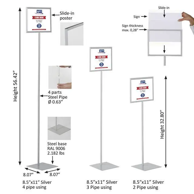Alt view image 2 of 7 - Floor Standing Sign Holder 8.5x11 Inches Gray Landscape Double Sided Menu Poster Display Flat Base For Restaurant Cafe Hotel School Hospital