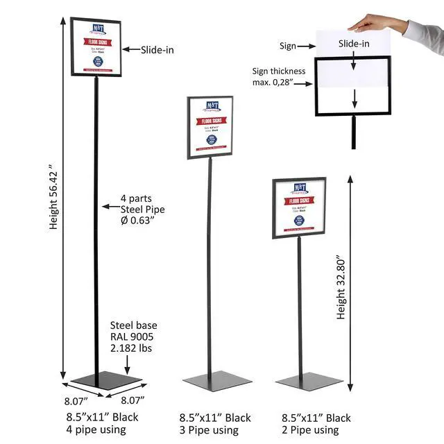 Alt view image 4 of 6 - Floor Standing Sign Holder 8.5x11 Inches Black Landscape Double Sided Menu Poster Display Flat Base For Restaurant Cafe Hotel School Hospital
