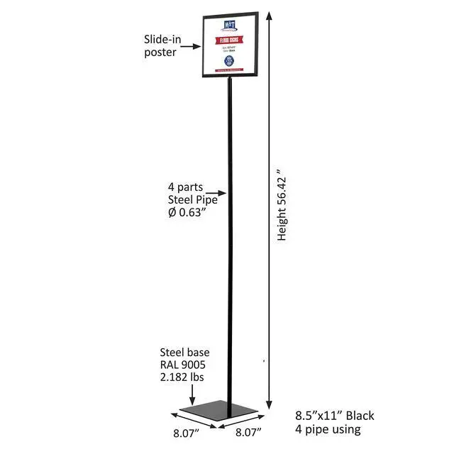 Alt view image 2 of 6 - Floor Standing Sign Holder 8.5x11 Inches Black Landscape Double Sided Menu Poster Display Flat Base For Restaurant Cafe Hotel School Hospital