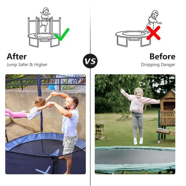 Alt view image 5 of 7 - Trampoline Net Replacement for 8FT 10FT 12FT 14FT 15FT 16FT Round Frame Trampolines, Weather-Resistant Safety Enclosure Net with Double-Headed Zipper, Hooks, Net Only