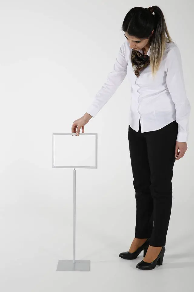 Alt view image 7 of 7 - Floor Standing Sign Holder 8.5x11 Inches Gray Landscape Double Sided Menu Poster Display Flat Base For Restaurant Cafe Hotel School Hospital