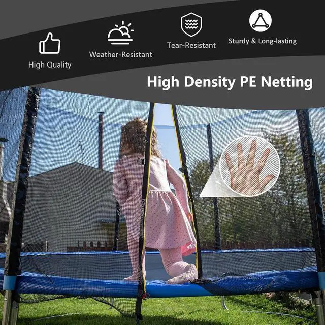 Alt view image 7 of 7 - Trampoline Net Replacement for 8FT 10FT 12FT 14FT 15FT 16FT Round Frame Trampolines, Weather-Resistant Safety Enclosure Net with Double-Headed Zipper, Hooks, Net Only